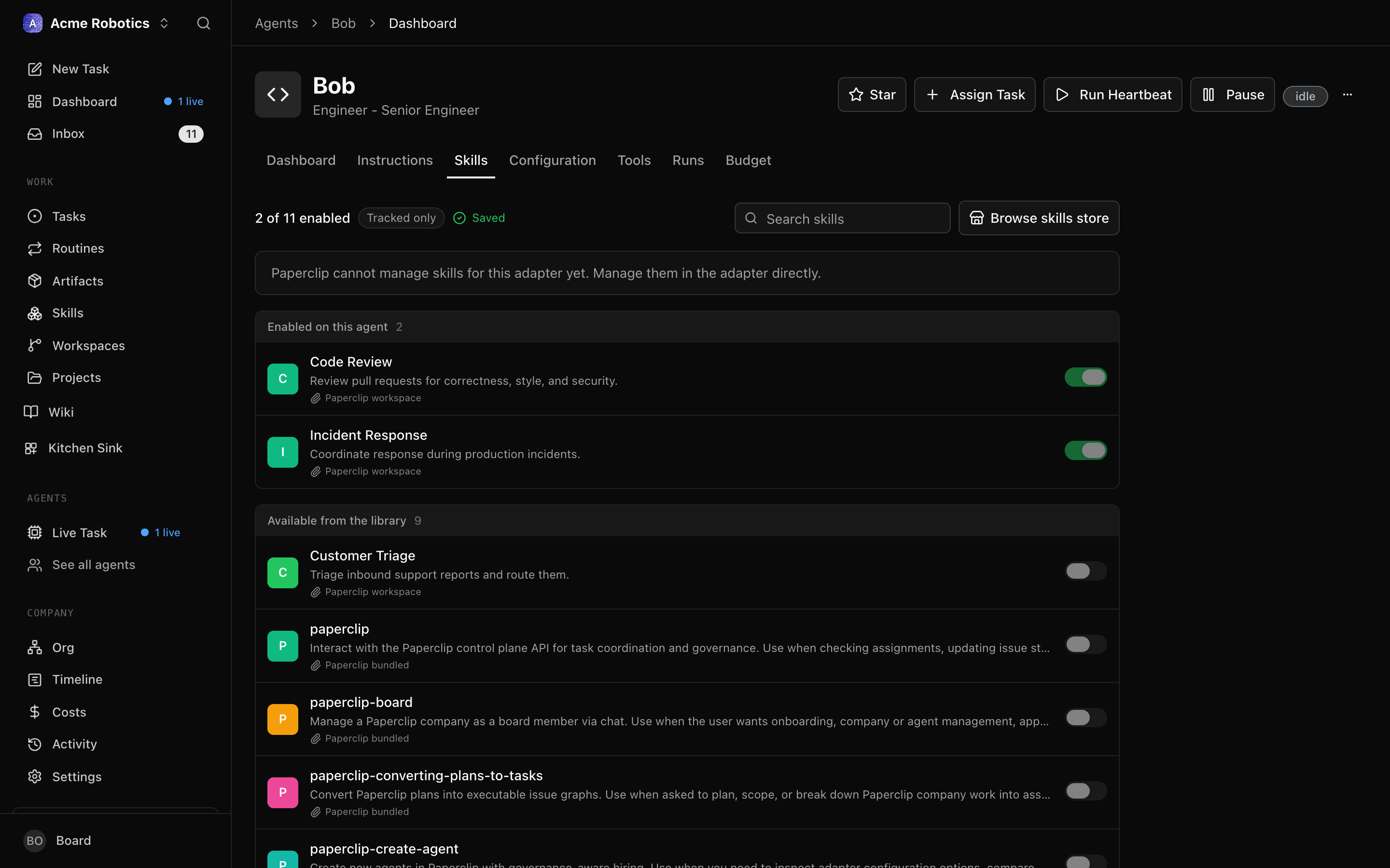 Skills tab